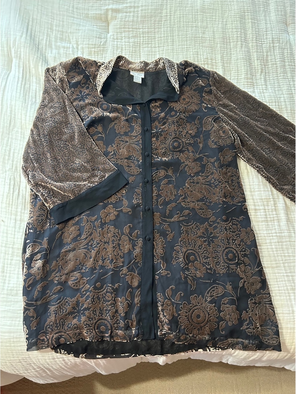 Vintage Yi Lin Burnout Velvet Silk Blouse Tunic
